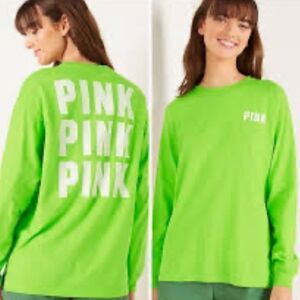 Victoria's Secret‎ Pink Cotton Campus Long Sleeve Crew Neck Color Green Sz Small